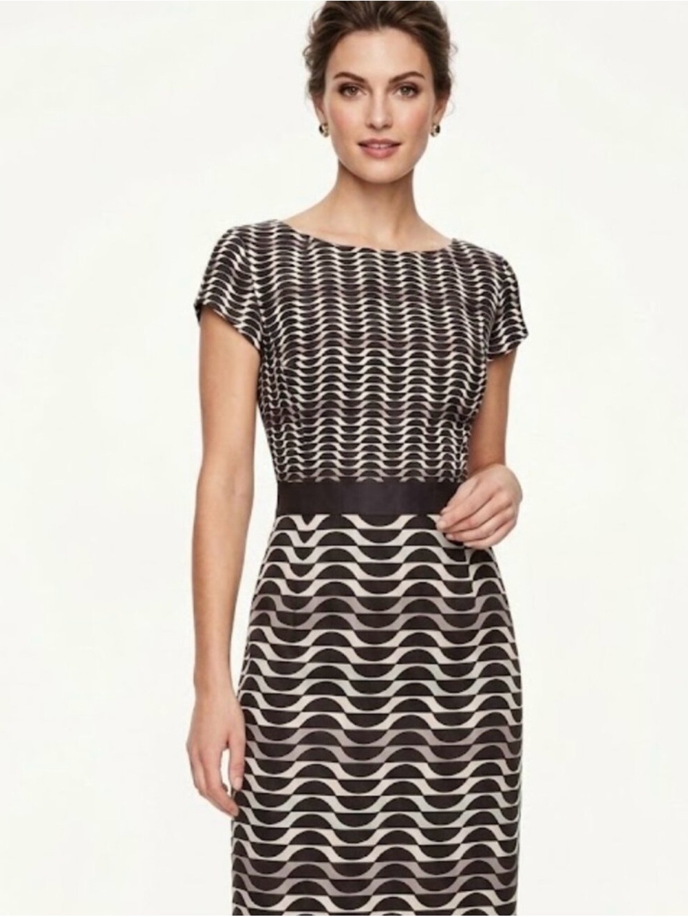 Boden Kensington silk BlenWavy Pattern Cap-Sleeve Sheath Dress